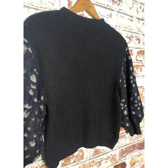 Anthropologie Knitted & Knotted Mock Neck Fuzzy Spotted Print Sleeve Sweater - Picture 8 of 14